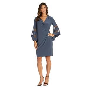 R & M Richards Women's Rhinestone Faux Wrap Dress Charcoal Size 12